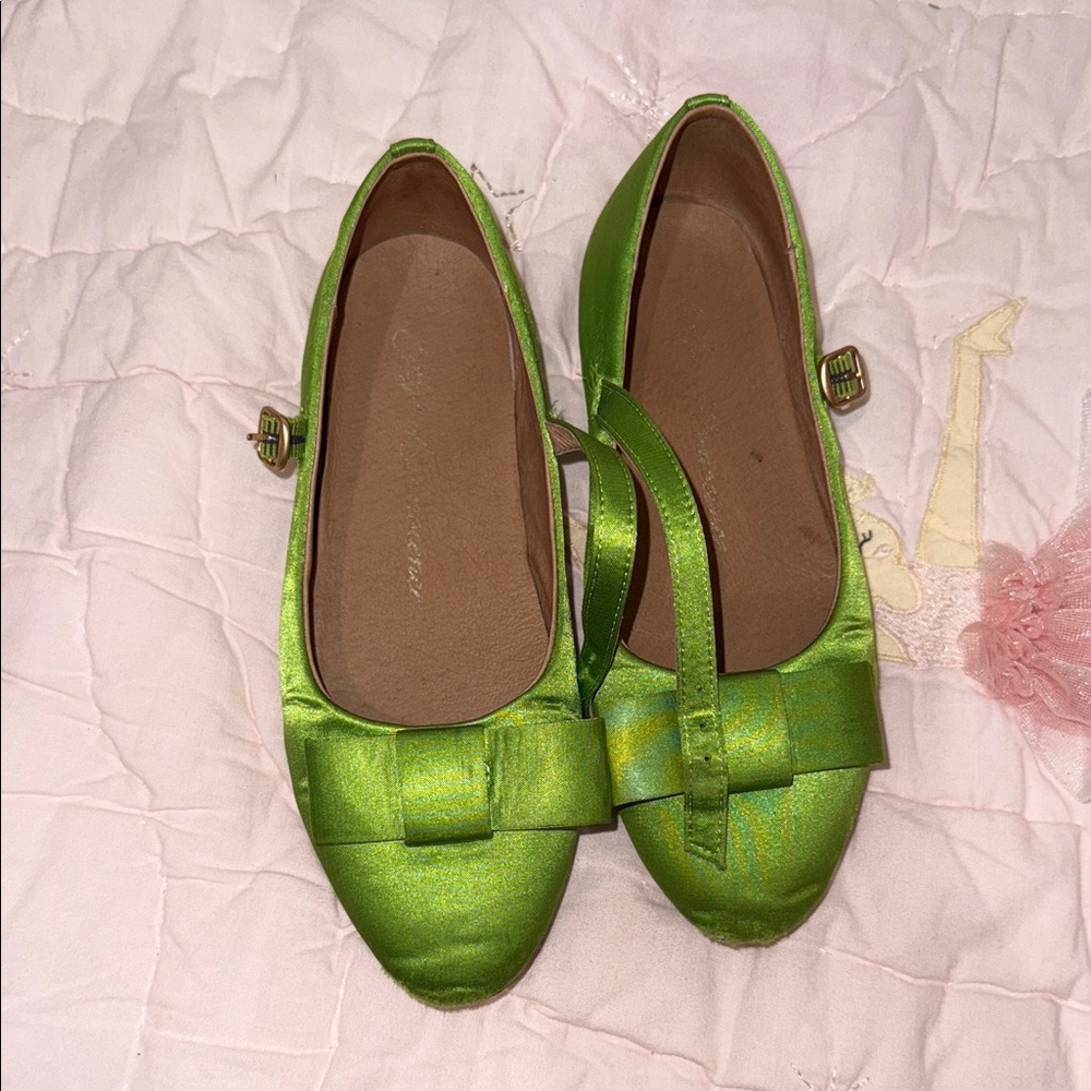 Green Satin Kid’s Flats